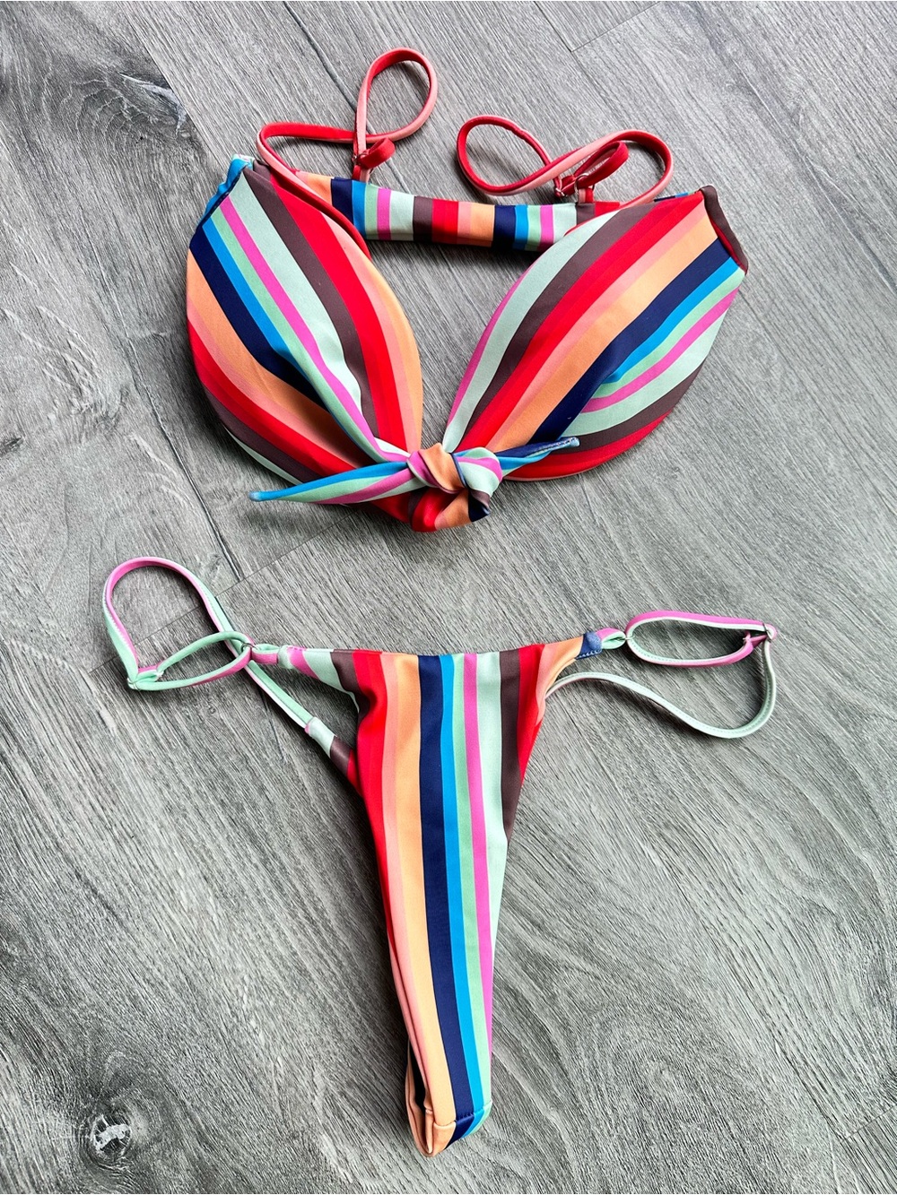 Striped Tie-Front Bikini Set — Multicolor